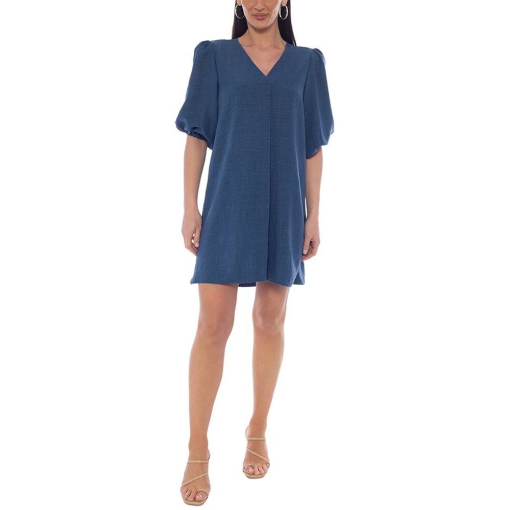 Tash + Sophie Womens  Placket Puff Sleeve Chambray Dress, Blue
